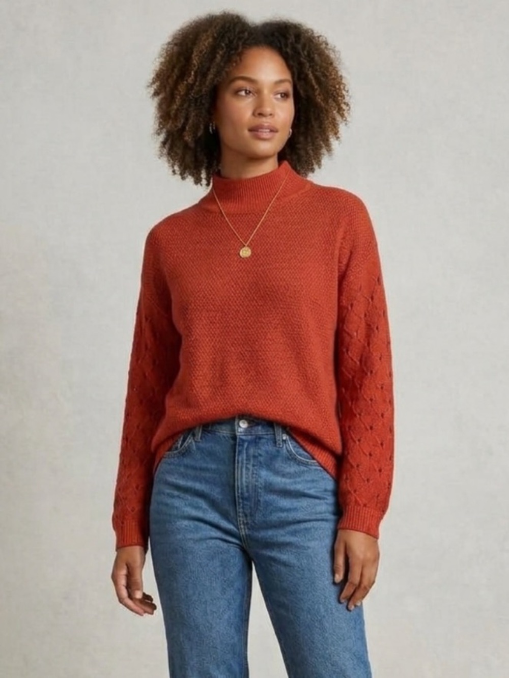 Moth Anthropologie Cotton Cashmere Blend Knit Mock Neck Sweater in Red-Orange